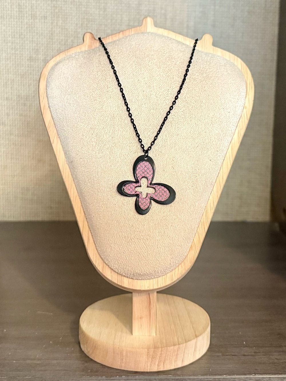 Black Pink Glitter Butterfly Necklace